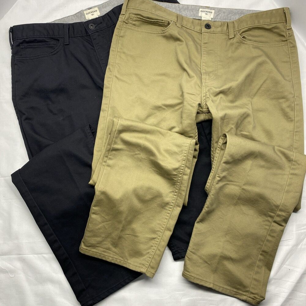 Dockers  Straight Fit Pant Lot of 2 34x32 Black and Khaki Flat Front